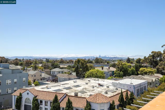 a view of a terrace with a city