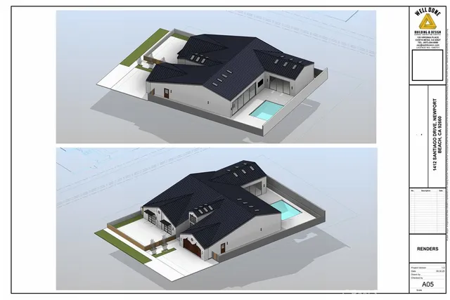 an aerial view of a house with a lake view