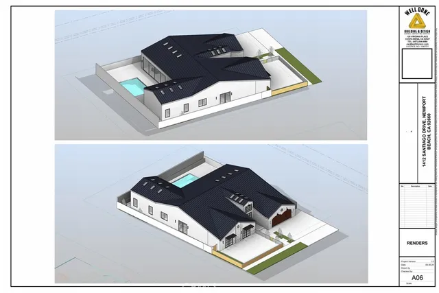 an aerial view of residential houses and car parked
