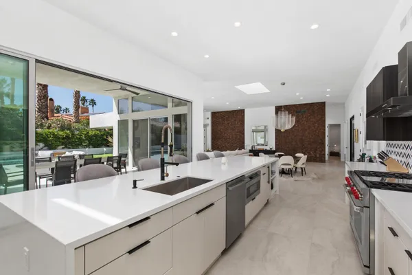 a kitchen with lots of counter top space