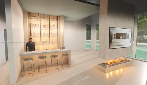 a front view of a house with swimming pool table and chairs