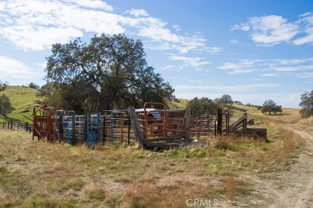 a view of a yard with wooden fence