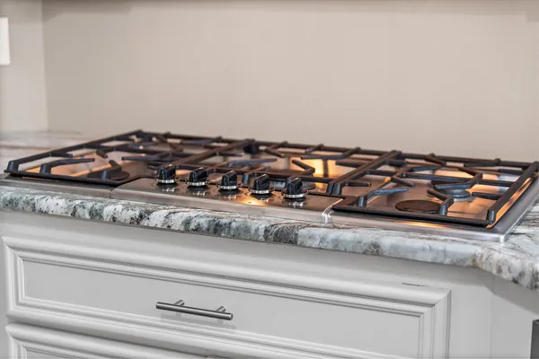 a close view of a stove top oven