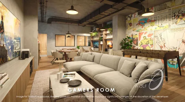 an outdoor space with furniture and umbrella