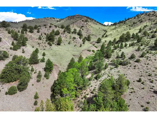 a view of a field with mountains in the background