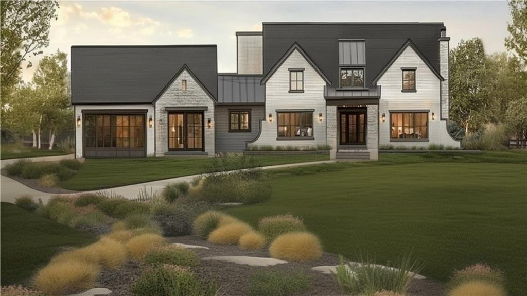 a front view of a house with a garden