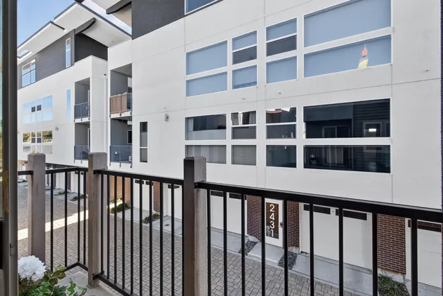 a view of a building from a balcony