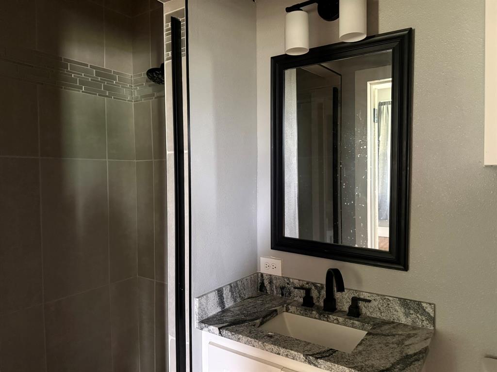 202 4th Street Joshua, TX 76058 - Photo 14 of 39 a bathroom with a granite countertop sink and a mirror