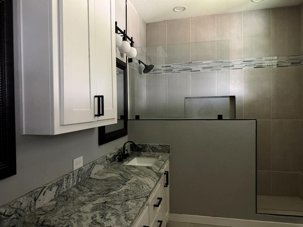 202 4th Street Joshua, TX 76058 - Photo 23 of 39 a bathroom with a granite countertop sink and a mirror