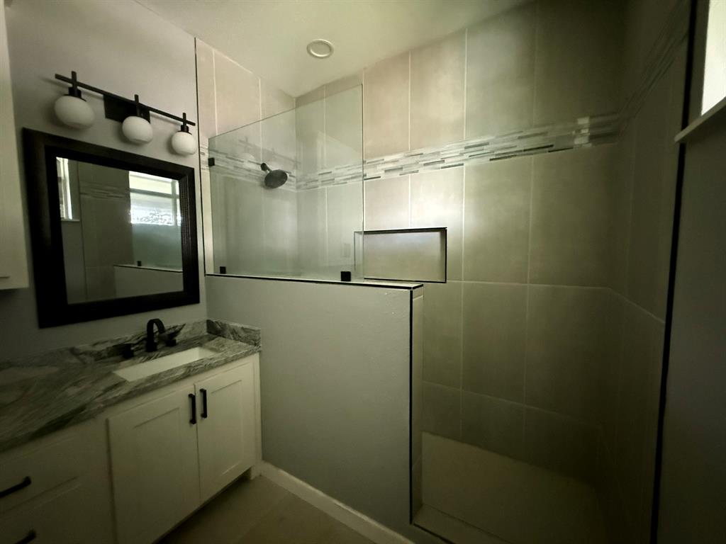 202 4th Street Joshua, TX 76058 - Photo 25 of 39 a bathroom with a granite countertop sink mirror and shower