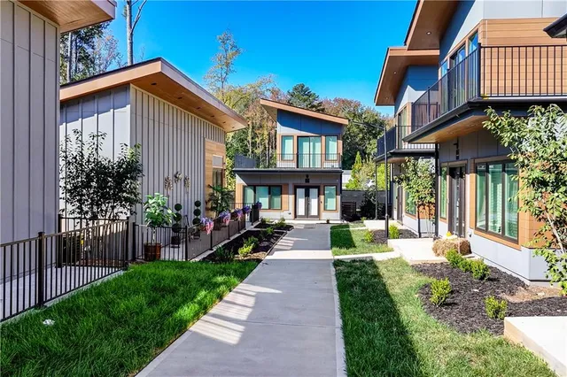a view of building with sitting area