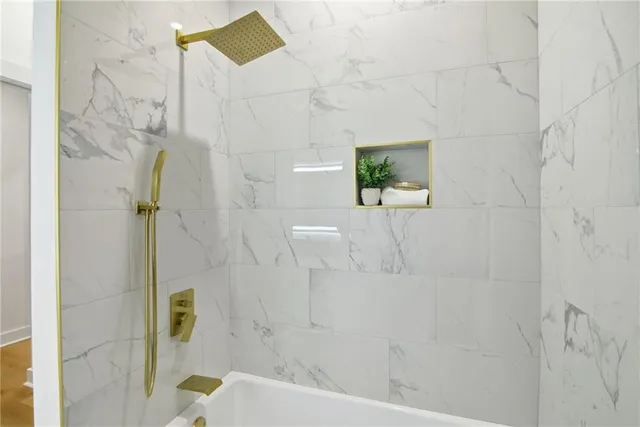 a bathroom with a shower