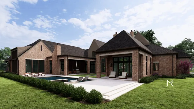 a front view of house with yard and green space