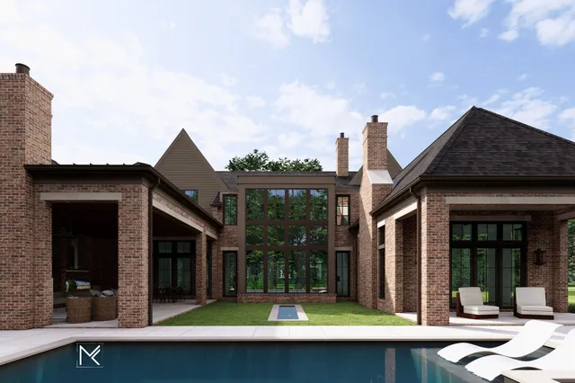a view of a house with sitting area and garden view