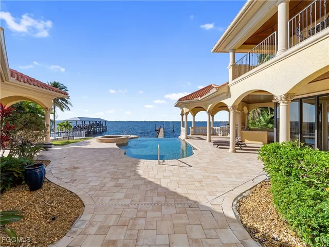 a view of a patio with wooden floor