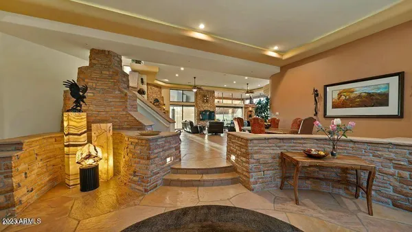 a view of a living room and dining room