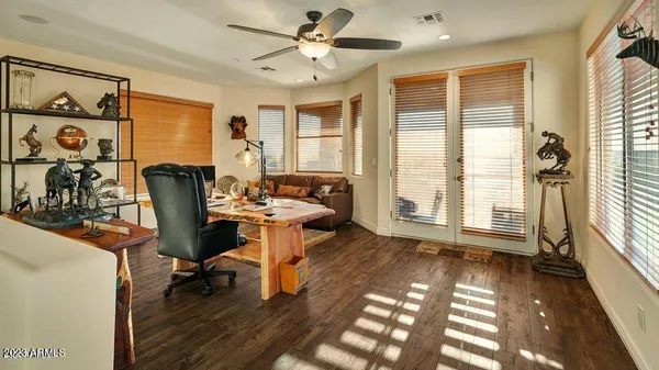 a view of balcony with furniture