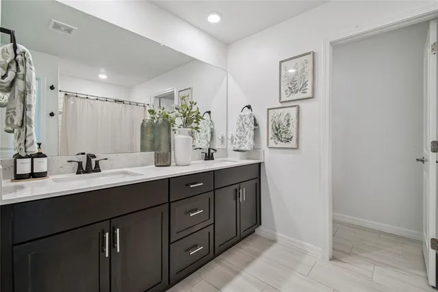 an aerial view of a swimming pool