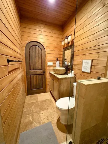 a bathroom with a sink a toilet and mirror