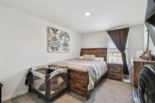 a bedroom with a bed and a couch