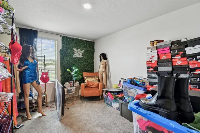 a room with furniture and storage