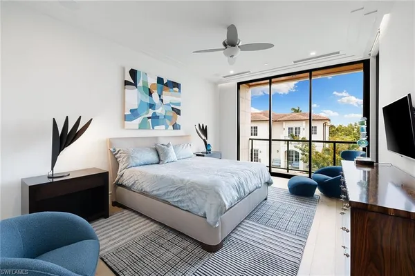 a bedroom with a large bed and a flat screen tv