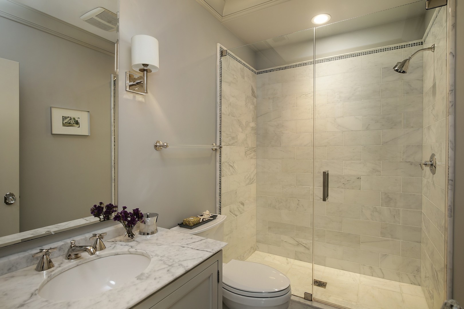 127 Old Green Bay Road Winnetka, IL 60093 - Photo 18 of 33 a bathroom with a granite countertop sink toilet and shower