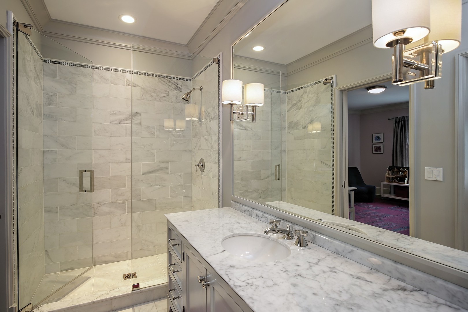 127 Old Green Bay Road Winnetka, IL 60093 - Photo 21 of 33 a bathroom with a granite countertop shower sink and mirror