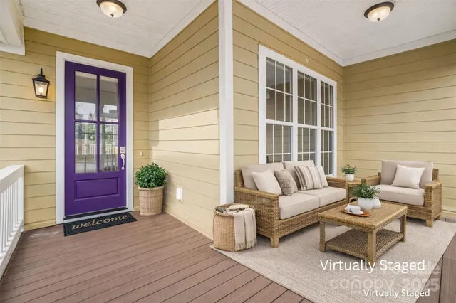 a building outdoor space with patio furniture