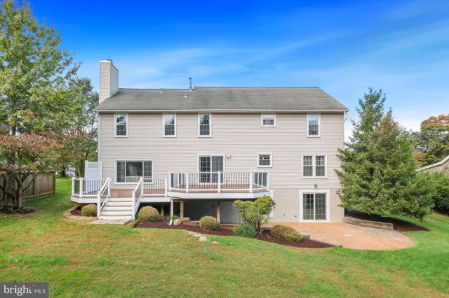 a view of a yard in front of a house with plants and large tree