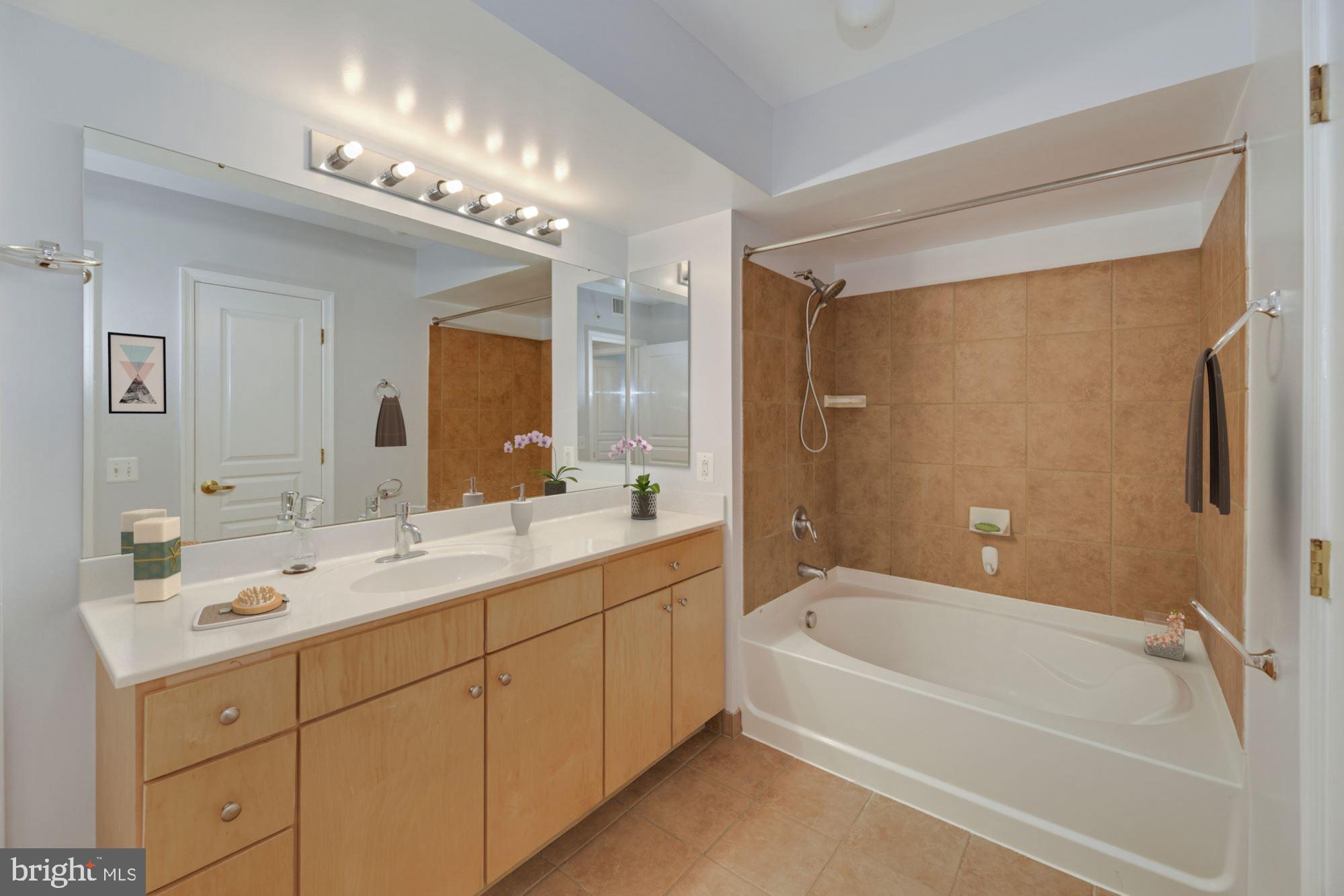 616 E Street Northwest, Unit 1020 Washington, DC 20004 - Photo 15 of 23 a spacious bathroom with a bathtub a double vanity sink and mirror