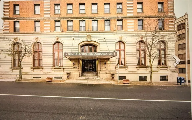 a view of a building with a street