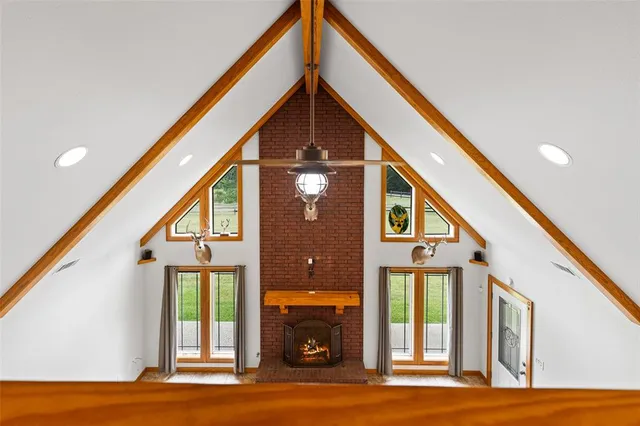 swimming pool view with a garden