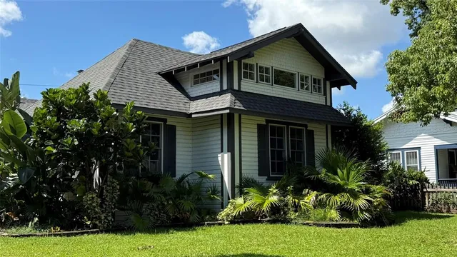 a view of a porch with wooden floor
