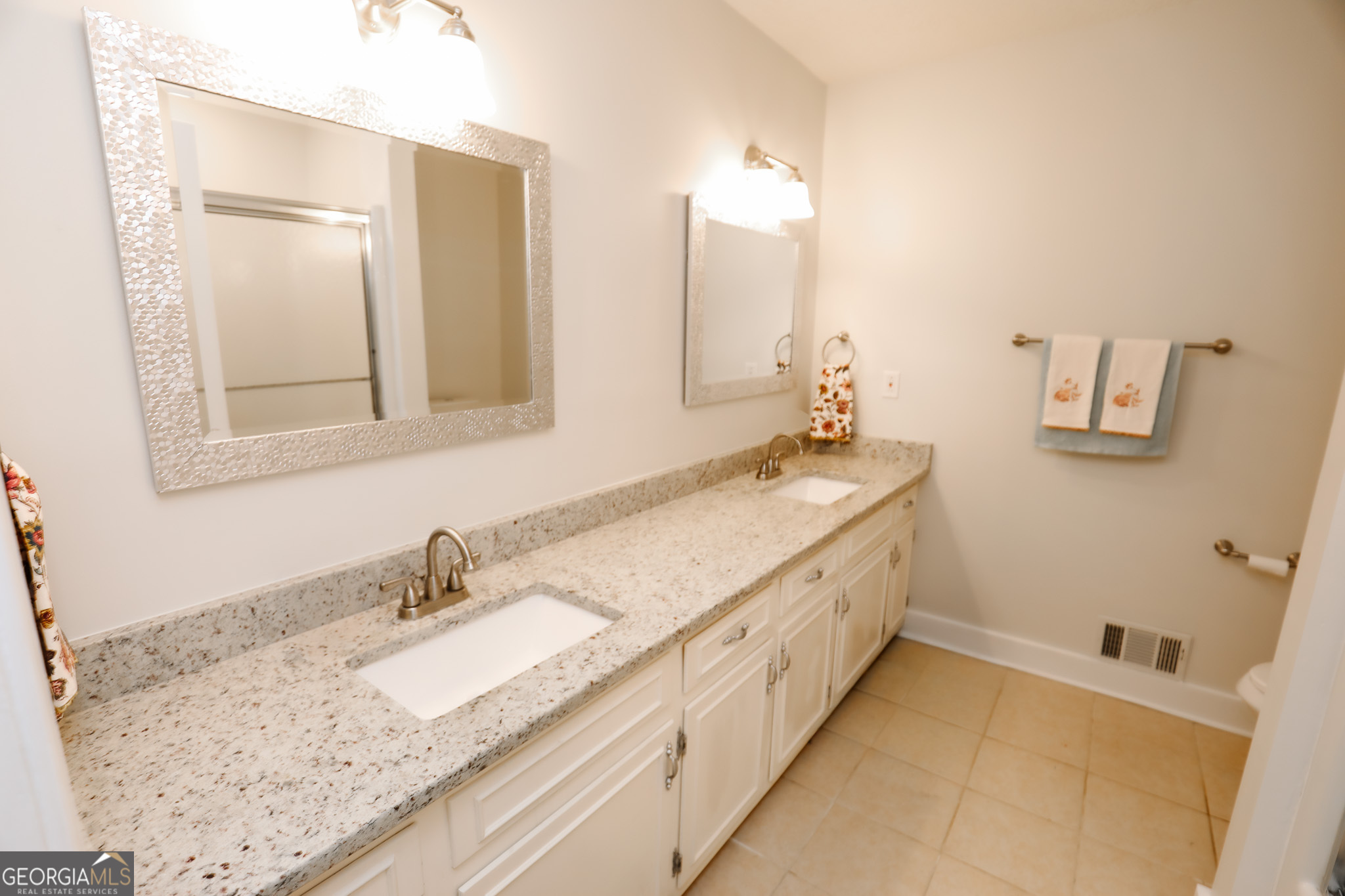 1017 Dr Bruce Jackson Road Newnan, GA 30263 - Photo 22 of 52 a spacious bathroom with a granite countertop sink and a mirror
