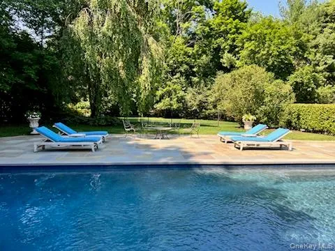 a view of a swimming pool with a yard