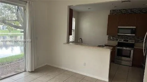 a kitchen with a stove and a microwave