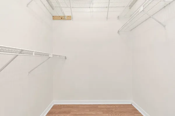 a view of a room with racks on the wall