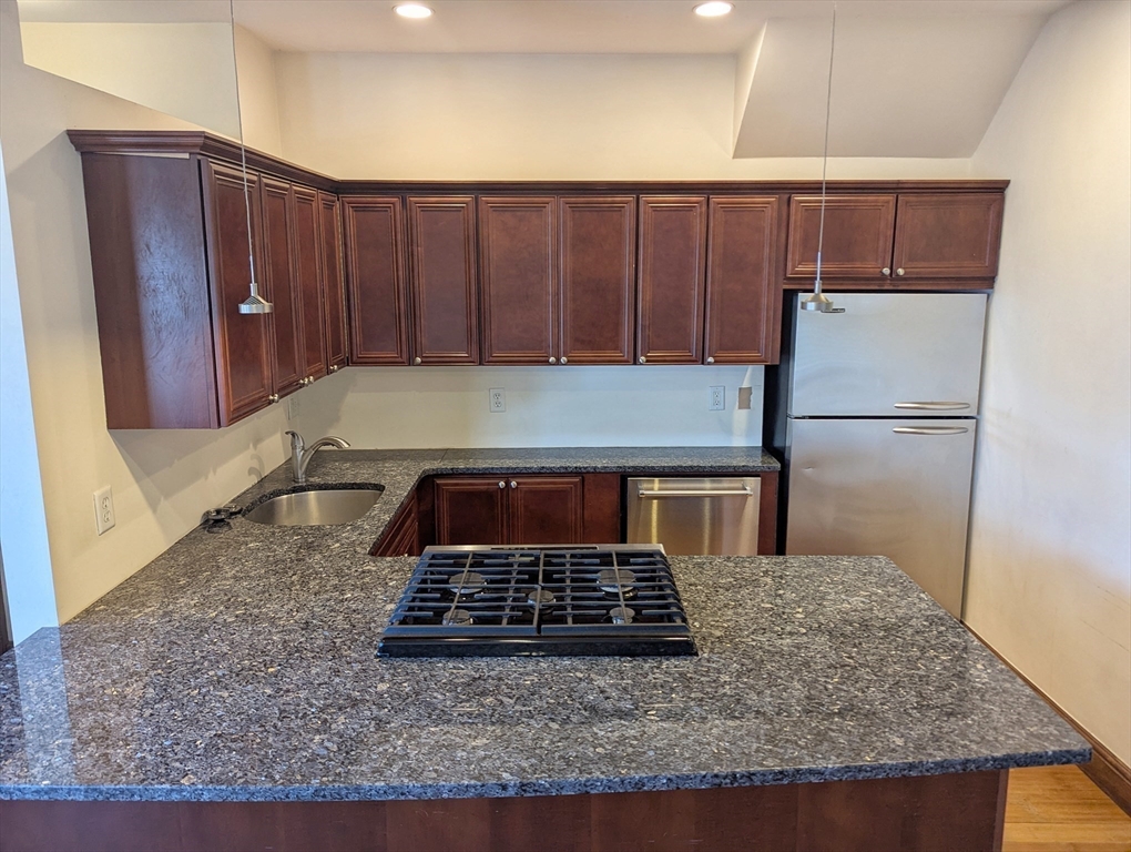 176 Hillside Street, Unit 101 Boston, MA 02120 - Photo 2 of 20 a kitchen with wooden cabinets and a stove top oven