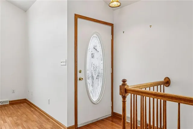 a view of a hallway with painted walls