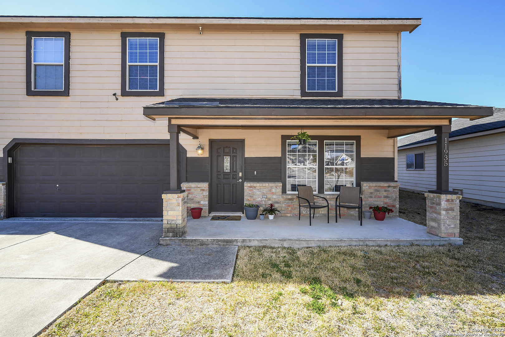 a view of a house with patio