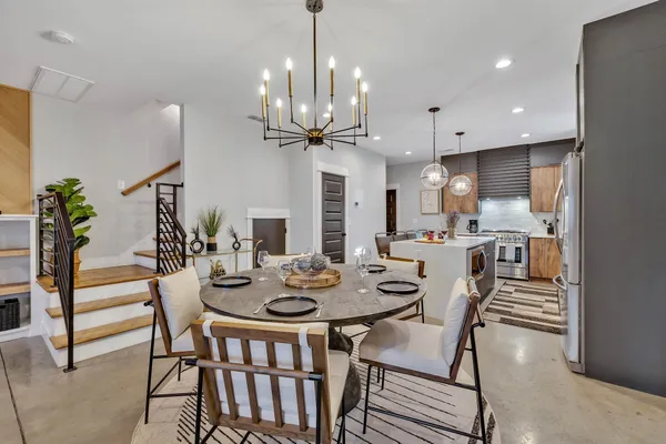 a view of a dining room and livingroom view