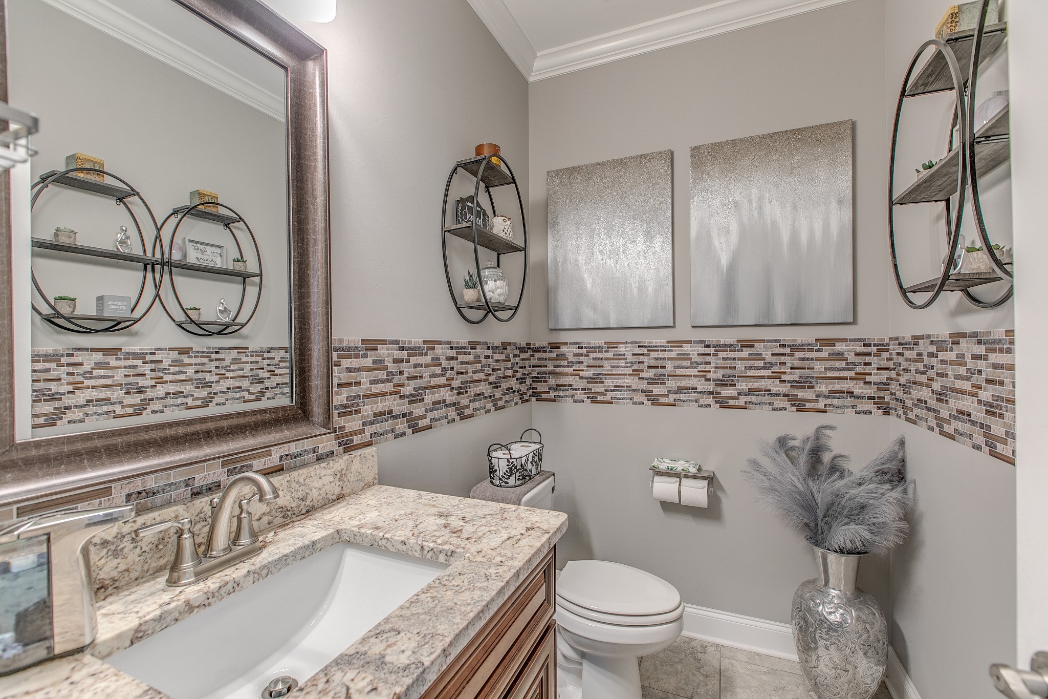 7745 Santos Drive Murfreesboro, TN 37129 - Photo 37 of 58 a bathroom with a granite countertop sink and a mirror