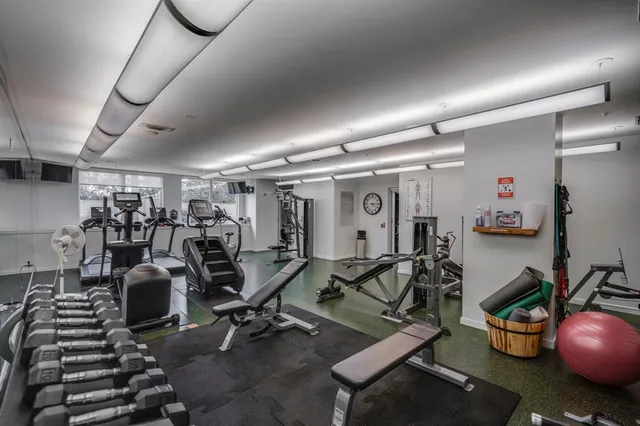 a view of a room with gym equipment