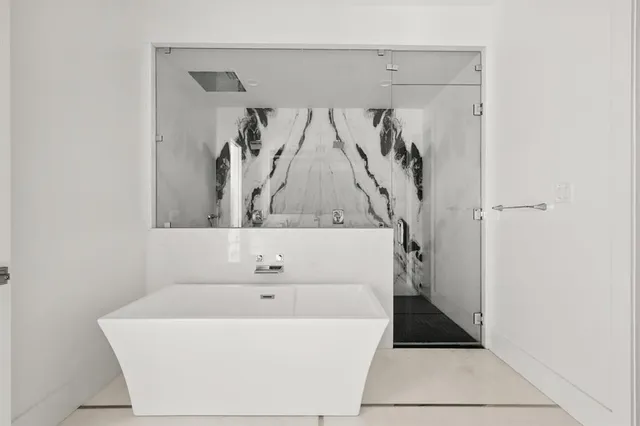a bathroom with a bathtub