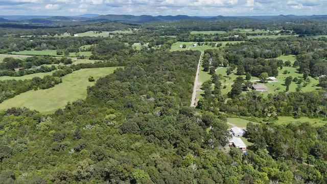 an aerial view of a houses with a lush green hillside