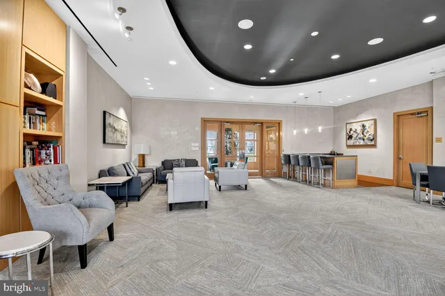 a view of a tall building with trees