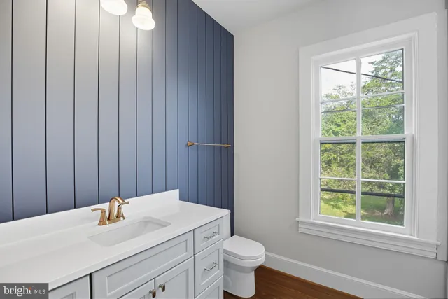 a bathroom with a toilet a sink and mirror