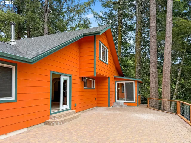 a view of a terrace with trees