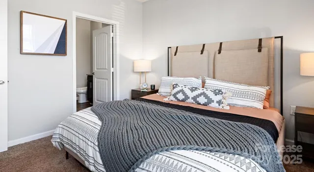 a bedroom with a bed and a walk in closet